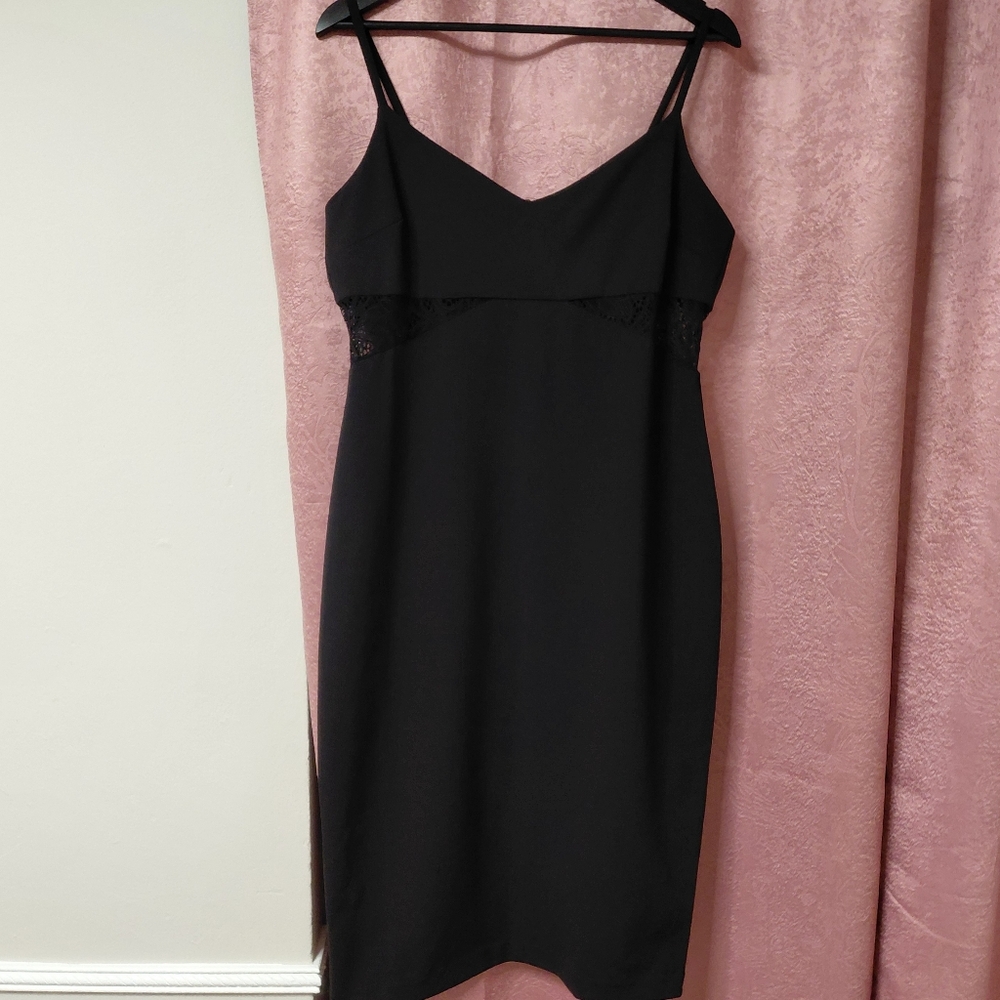 Michael Kors Little Black Dress W/Knit Crochet Accents Spaghetti Straps